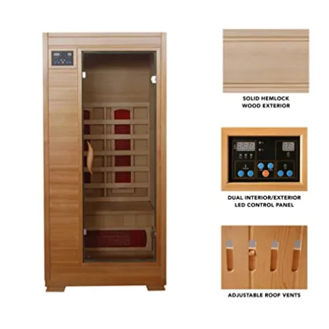 Blue Wave Radiant Saunas BSA2400 1-2 Person Hemlock Ceramic Infrared Sauna Brown