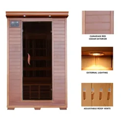 Blue Wave Radiant Saunas 2-Person Infrared Cedar Wood Sauna with Air Purifier, Chromotherapy Lighting, Music System, Carbon Heaters