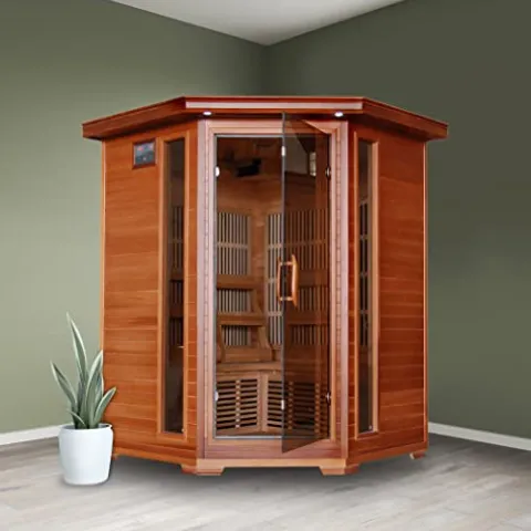 Blue Wave Radiant Saunas BSA1312 3-Person Cedar Corner Infrared Sauna