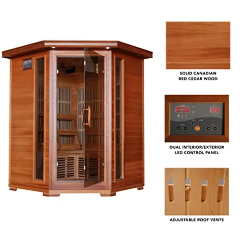 Blue Wave Radiant Saunas BSA1312 3-Person Cedar Corner Infrared Sauna