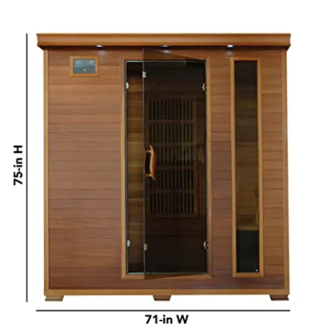 Blue Wave Radiant Saunas 4-Person Cedar Infrared Sauna with 9 Carbon Heaters, Chromotherapy Lighting, Oxygen Ionizer, Music System