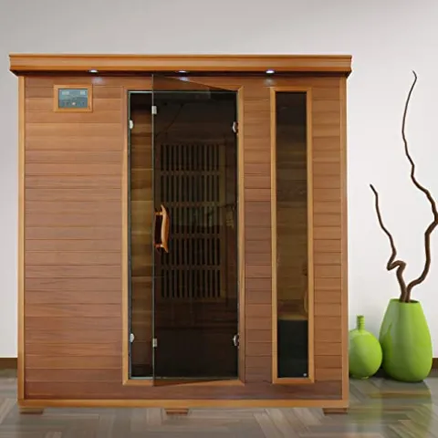 Blue Wave Radiant Saunas 4-Person Cedar Infrared Sauna with 9 Carbon Heaters, Chromotherapy Lighting, Oxygen Ionizer, Music System