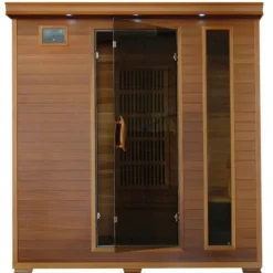 Blue Wave Radiant Saunas 4-Person Cedar Infrared Sauna with 9 Carbon Heaters, Chromotherapy Lighting, Oxygen Ionizer, Music System