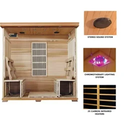 Blue Wave Radiant Saunas 4-Person Cedar Infrared Sauna with 9 Carbon Heaters, Chromotherapy Lighting, Oxygen Ionizer, Music System