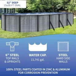 Blue Wave San Pedro 15×30-ft Oval 52-in Deep Steel Wall Pool Package Gray