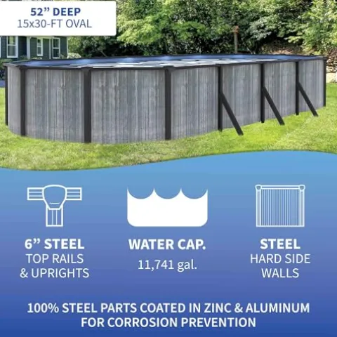 Blue Wave San Pedro 15×30-ft Oval 52-in Deep Steel Wall Pool Package Gray