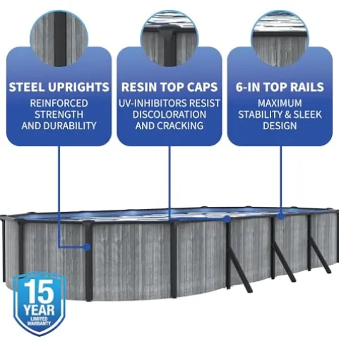 Blue Wave San Pedro 15×30-ft Oval 52-in Deep Steel Wall Pool Package Gray