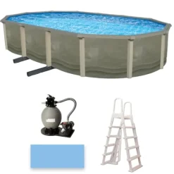Blue Wave Trinity 18×33-ft Oval 52-in Deep Steel Wall Above Ground Pool Package Gray