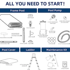 BlueBay Above Ground Swimming Pool Set 15ft x 48in with 1000 GPH Filter Pump, Cover, Ladder, Maintenance Kit Gray Frame