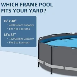 BlueBay Above Ground Swimming Pool Set 15ft x 48in with 1000 GPH Filter Pump, Cover, Ladder, Maintenance Kit Gray Frame