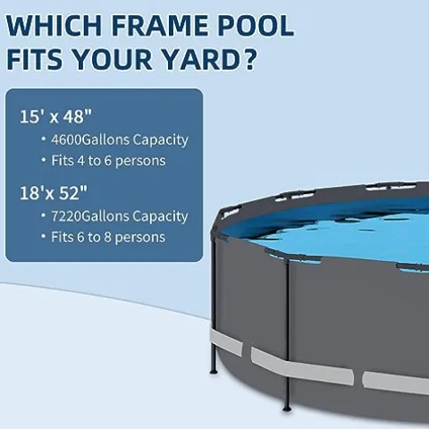 BlueBay Above Ground Swimming Pool Set 15ft x 48in with 1000 GPH Filter Pump, Cover, Ladder, Maintenance Kit Gray Frame