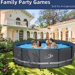 BlueBay Above Ground Swimming Pool Set 15ft x 48in with 1000 GPH Filter Pump, Cover, Ladder, Maintenance Kit Gray Frame