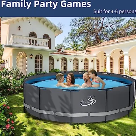 BlueBay Above Ground Swimming Pool Set 15ft x 48in with 1000 GPH Filter Pump, Cover, Ladder, Maintenance Kit Gray Frame