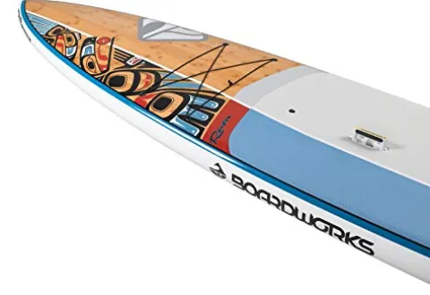 Boardworks Raven Touring All Water Stand Up Paddleboard EXP Veneer Epoxy Hardboard 12′ 6″ Bamboo/Grey/Teal