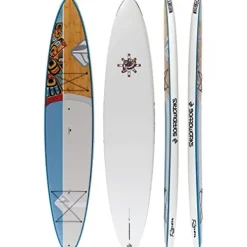 Boardworks Raven Touring All Water Stand Up Paddleboard EXP Veneer Epoxy Hardboard 12′ 6″ Bamboo/Grey/Teal