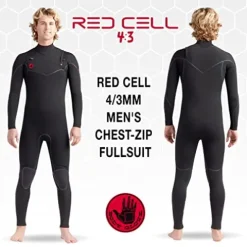 Body Glove Men’s Red Cell 4/3mm Chest-Zip Full Wetsuit Black