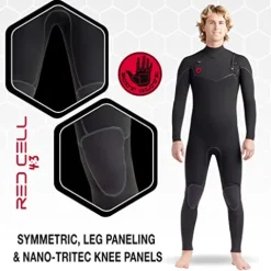 Body Glove Men’s Red Cell 4/3mm Chest-Zip Full Wetsuit Black