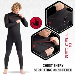 Body Glove Men’s Red Cell 4/3mm Chest-Zip Full Wetsuit Black