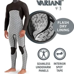 Body Glove Men’s Variant 4/3MM Long Sleeve Chest-Zip Full Wetsuit Grey/Black
