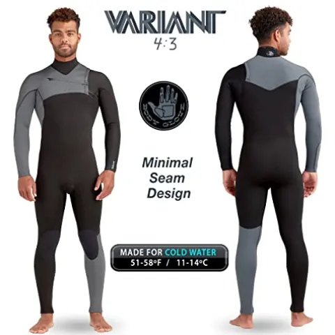 Body Glove Men’s Variant 4/3MM Long Sleeve Chest-Zip Full Wetsuit Grey/Black