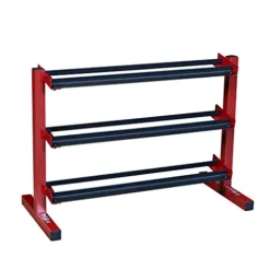 Body-Solid 5-50 lb. Rubber Dumbbell Set with Rack & Vinyl Mat Red