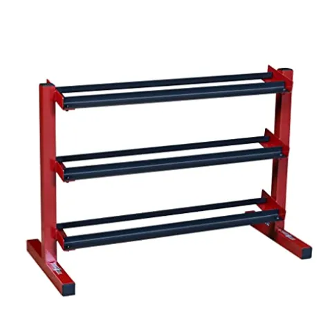 Body-Solid 5-50 lb. Rubber Dumbbell Set with Rack & Vinyl Mat Red