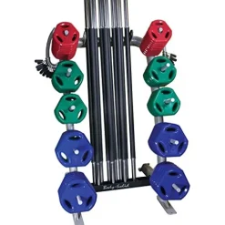 Body-Solid Cardio Barbell Training Set – Complete Cardio Exercise Barbells Set with Grey Rack and Blue/Green/Red Weight Plates