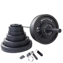 Body-Solid Cast Iron Olympic Weight Plate Set 500lbs with Bar Black