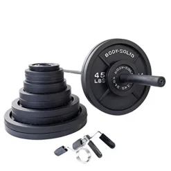 Body-Solid Cast Iron Olympic Weight Plate Set with Bar 355 lb Black
