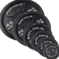 Body-Solid Cast Iron Olympic Weight Plate Set with Bar 355 lb Black