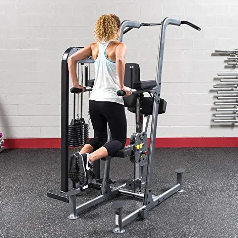 Body-Solid FCD-STK Selectorized Knee Lift Tower with Weight Assist Black Gray