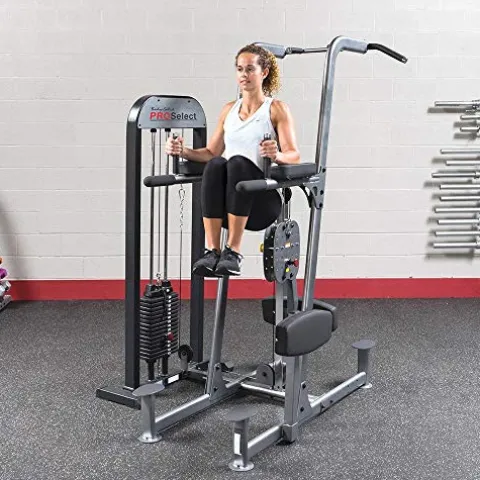 Body-Solid FCD-STK Selectorized Knee Lift Tower with Weight Assist Black Gray