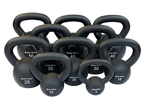 Body-Solid Matte Black Kettlebell Set 5-50 lbs with Kettle Grip Handle