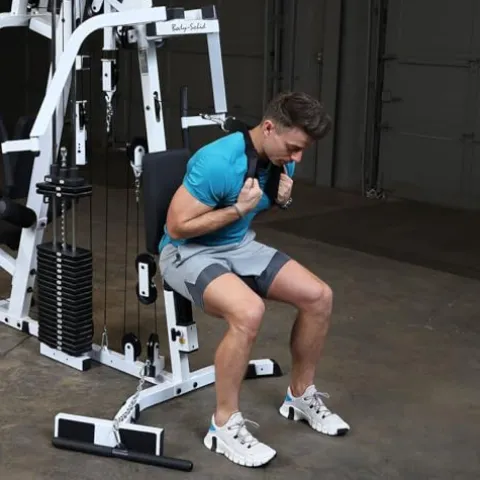 Body-Solid Multi-Station Home Gym 210lbs Red Stack Black Leg Press