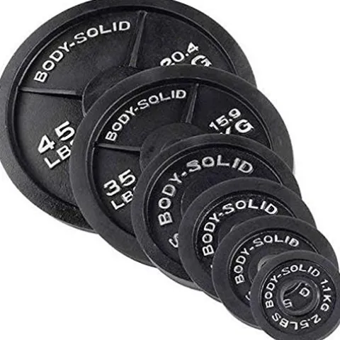 Body-Solid (OSB455) Olympic Weight Plate Set with Bar Black