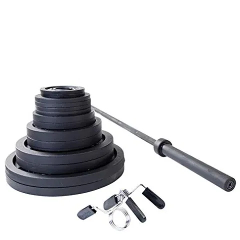 Body-Solid (OSB455) Olympic Weight Plate Set with Bar Black