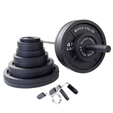 Body-Solid (OSB455) Olympic Weight Plate Set with Bar Black