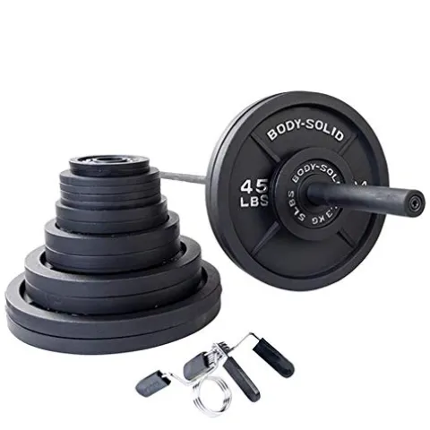 Body-Solid (OSB455) Olympic Weight Plate Set with Bar Black