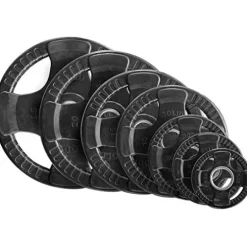 Body-Solid Quad Grip Design Rubber Plate Olympic Weight Plates 255lbs Set Black