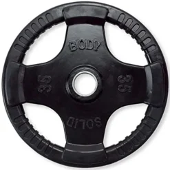 Body-Solid Quad Grip Design Rubber Plate Olympic Weight Plates 255lbs Set Black