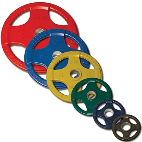Body-Solid Quad Grip Olympic Rubber Weight Plates Set Multi