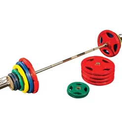 Body-Solid Quad Grip Olympic Rubber Weight Plates Set Multi