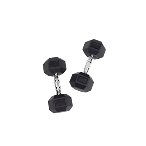 Body-Solid Rubber Hex Dumbbell Set 5-50 lbs Black