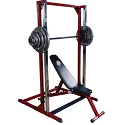 Body-Solid Smith Machine Package with Bench, Olympic 255 lbs. Weight Set Red