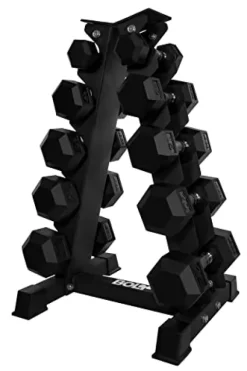 Bolt Fitness Supply Hex Rubber Dumbbell Set 5-75 lb with Metal Handles in Pairs Black Silver