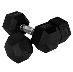 Bolt Fitness Supply Rubber Dumbbell Set 5-50 lb Hex with Metal Handles (Pair) Black, Silver