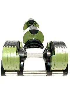 Bolt Fitness Supply x NÜOBELL Adjustable Dumbbell 5-50LB (Pair) Green Silver. Full Body Workout Home Gym.