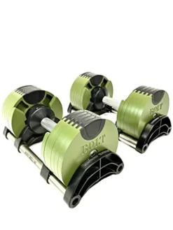 Bolt Fitness Supply x NÜOBELL Adjustable Dumbbell 5-50LB (Pair) Green Silver. Full Body Workout Home Gym.