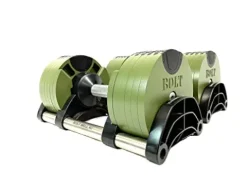 Bolt Fitness Supply x NÜOBELL Adjustable Dumbbell 5-50LB (Pair) Green Silver. Full Body Workout Home Gym.