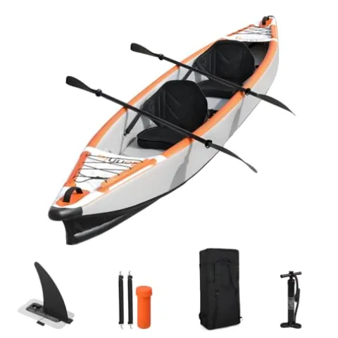 Bonnlo Inflatable Foldable Kayak with Seats and Pump Gray/Orange